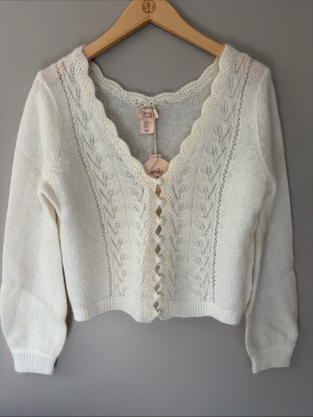 Camila Coelho Kid Mohair Sweater XS Ivory Off White Soft Girly Feminine Cottage